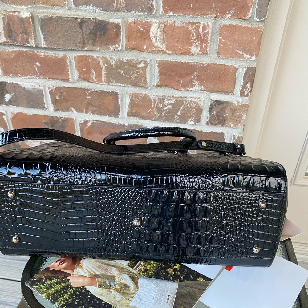 Brahmin Black Croc-Embossed Leather Satchel - Picture 11 of 11